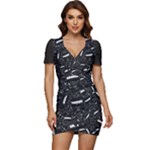 Cryptic Creature Pattern  Low Cut Cap Sleeve Mini Dress