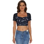 Cryptic Creature Pattern  Short Sleeve Square Neckline Crop Top 