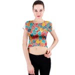 floral and leaves pattern Crew Neck Crop Top