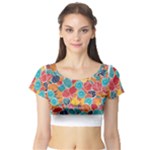 floral and leaves pattern Short Sleeve Crop Top