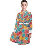 floral and leaves pattern Long Sleeve Chiffon Shirt Dress