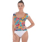 floral and leaves pattern Short Sleeve Leotard 