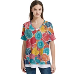 V-Neck Split Shoulder Casual T-Shirt 