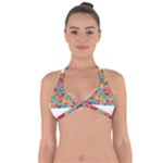 floral and leaves pattern Halter Neck Bikini Top