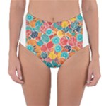 floral and leaves pattern Reversible High-Waist Bikini Bottoms