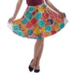 floral and leaves pattern A-line Skater Skirt