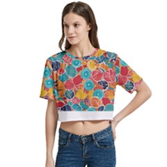 Women s Round Neck Short Sleeve Crop Top 