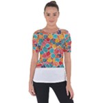 floral and leaves pattern Shoulder Cut Out Short Sleeve Top