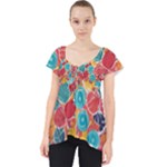 floral and leaves pattern Lace Front Dolly Top