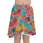 floral and leaves pattern Chiffon Wrap Front Skirt