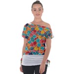 floral and leaves pattern Off Shoulder Tie-Up T-Shirt