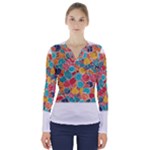 floral and leaves pattern V-Neck Long Sleeve Top