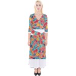 floral and leaves pattern Quarter Sleeve Wrap Maxi Dress