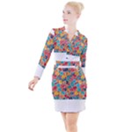 floral and leaves pattern Button Long Sleeve Dress