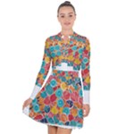 floral and leaves pattern Long Sleeve Panel Dress