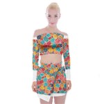 floral and leaves pattern Off Shoulder Top with Mini Skirt Set