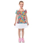 floral and leaves pattern Kids  Short Sleeve Velvet Dress