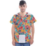 floral and leaves pattern Men s V-Neck Scrub Top