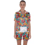 floral and leaves pattern Satin Short Sleeve Pajamas Set