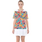 floral and leaves pattern Sixties Short Sleeve Mini Dress