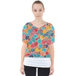 floral and leaves pattern V-Neck Dolman Drape Top