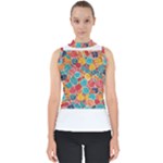 floral and leaves pattern Mock Neck Shell Top