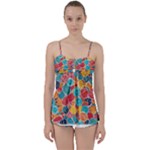 floral and leaves pattern Babydoll Tankini Set