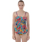 floral and leaves pattern Twist Front Tankini Set