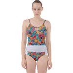 floral and leaves pattern Cut Out Top Tankini Set