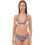 floral and leaves pattern Double Strap Halter Bikini Set