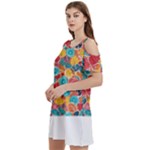 floral and leaves pattern Women s Cold Shoulder Round Neck Mini Dress