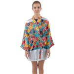 floral and leaves pattern Long Sleeve Satin Kimono