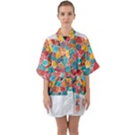 floral and leaves pattern Half Sleeve Satin Kimono 