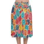 floral and leaves pattern Velvet Flared Midi Skirt