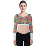 floral and leaves pattern Velvet Long Sleeve Crop Top