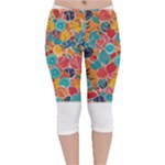 floral and leaves pattern Velvet Capri Leggings 