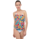 floral and leaves pattern Classic One Shoulder Swimsuit