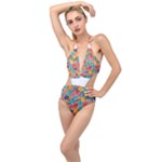 floral and leaves pattern Plunging Cut Out Swimsuit