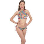 floral and leaves pattern Cross Front Halter Bikini Set