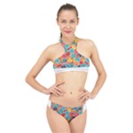 floral and leaves pattern High Neck Bikini Set