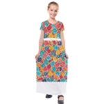 floral and leaves pattern Kids  Short Sleeve Maxi Dress