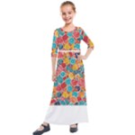 floral and leaves pattern Kids  Quarter Sleeve Maxi Dress