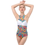 floral and leaves pattern Cross Front Low Back Swimsuit