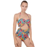 floral and leaves pattern Scallop Top Cut Out Swimsuit