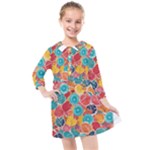 floral and leaves pattern Kids  Quarter Sleeve Shirt Dress