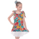 floral and leaves pattern Kids  Tie Up Tunic Dress