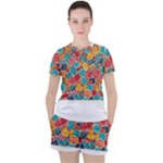 floral and leaves pattern Women s T-Shirt and Shorts Set