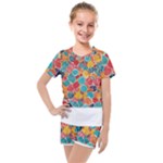 floral and leaves pattern Kids  Mesh T-Shirt and Shorts Set