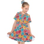 floral and leaves pattern Kids  Short Sleeve Shirt Dress