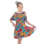 floral and leaves pattern Kids  Shoulder Cutout Chiffon Dress